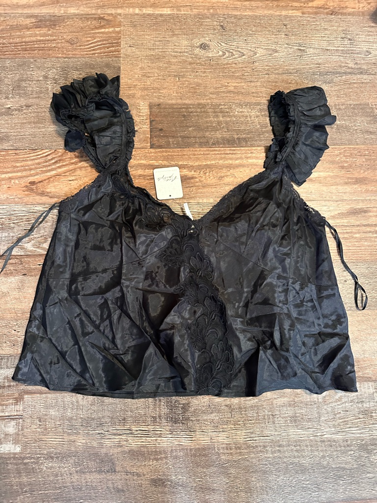 Free People Black Ruffled Strap Satin Camisole